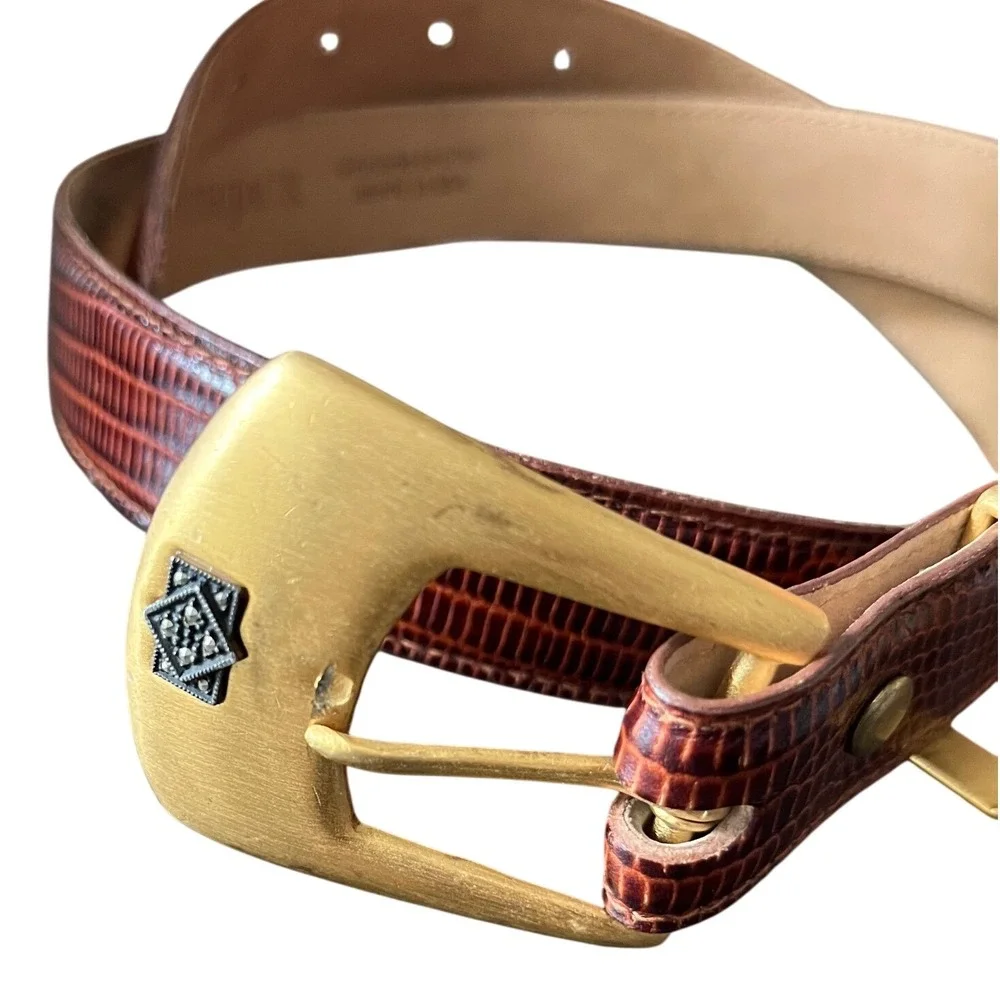 Judith Jack Genuine Leather Lizard Print Belt Gold Tone Buckle Women